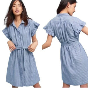 Anthropologie Isabella Sinclair Piper Flutter Sleeve Dress Size S Striped Blue